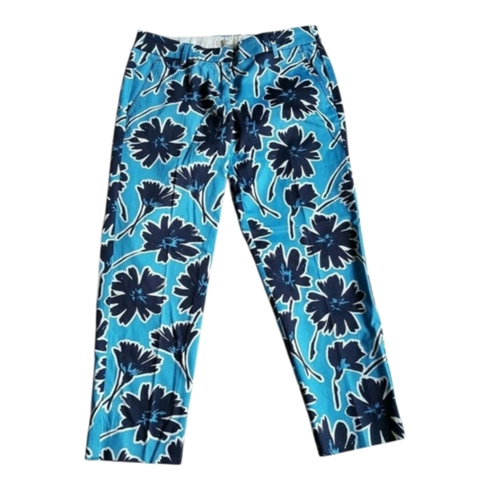 J. Crew Floral Print Stretch‎ Cropped Pants Blue Black Casual Career Trousers 2 - Picture 2 of 11